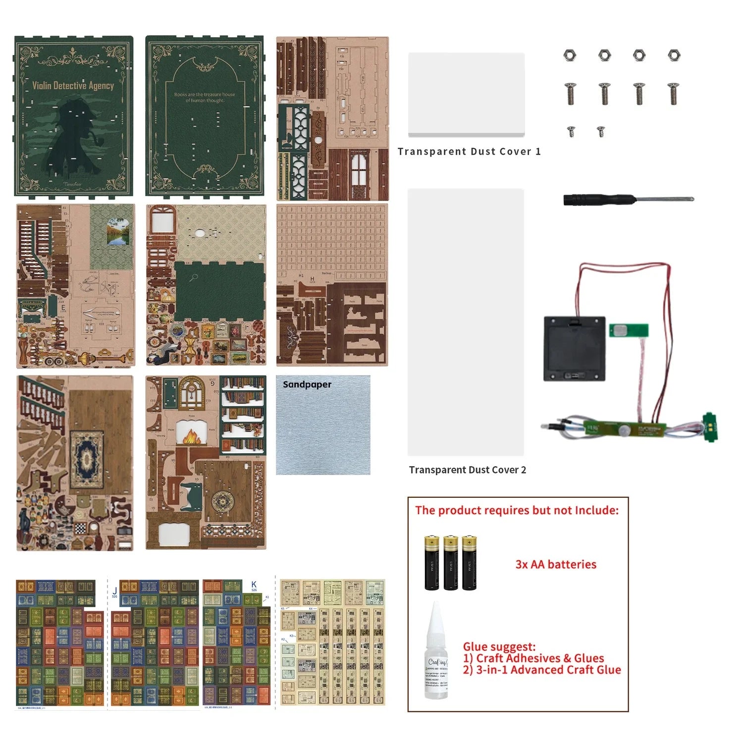 BOOK NOOK KIT - DIY- Violin Detective Agency - 286pcs + LED Light