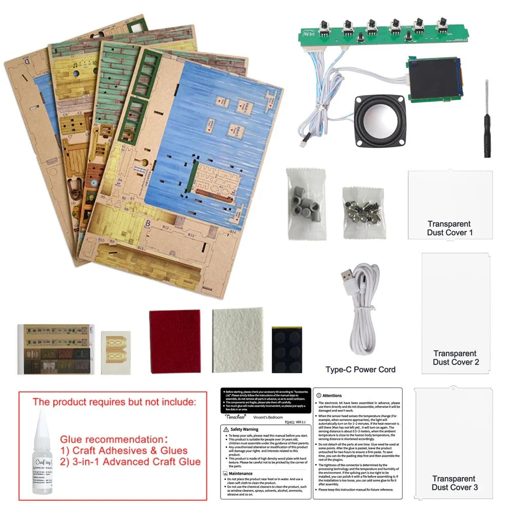 BOOK NOOK KIT - DIY- Vincent's Bedroom - 143pcs + LED Light