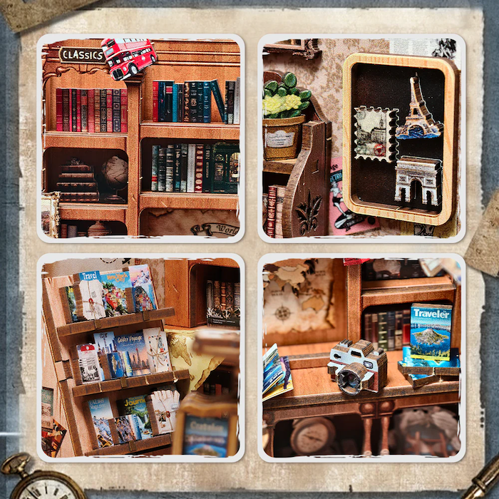 MINIATURE HOUSE - DIY - Journey Trace Bookshop - 241pc + LED Light