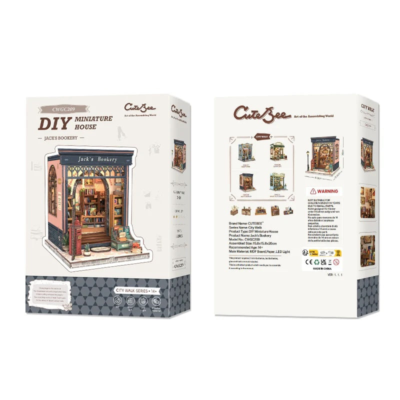 MINIATURE HOUSE - DIY- Jack's Bookery - 330pc + LED Light