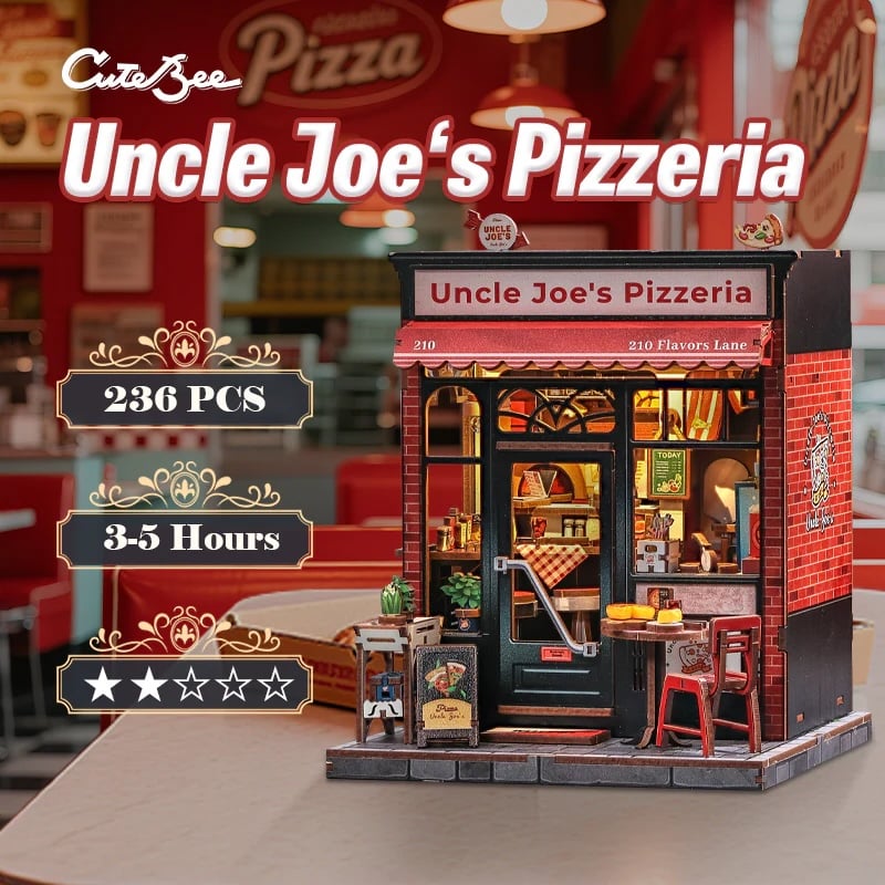 MINIATURE HOUSE - DIY- Uncle Joe's Pizzeria - 236pc + LED Light