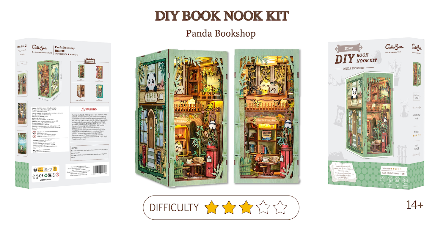 BOOK NOOK KIT - DIY - Panda Bookshop - 244pc + LED Light