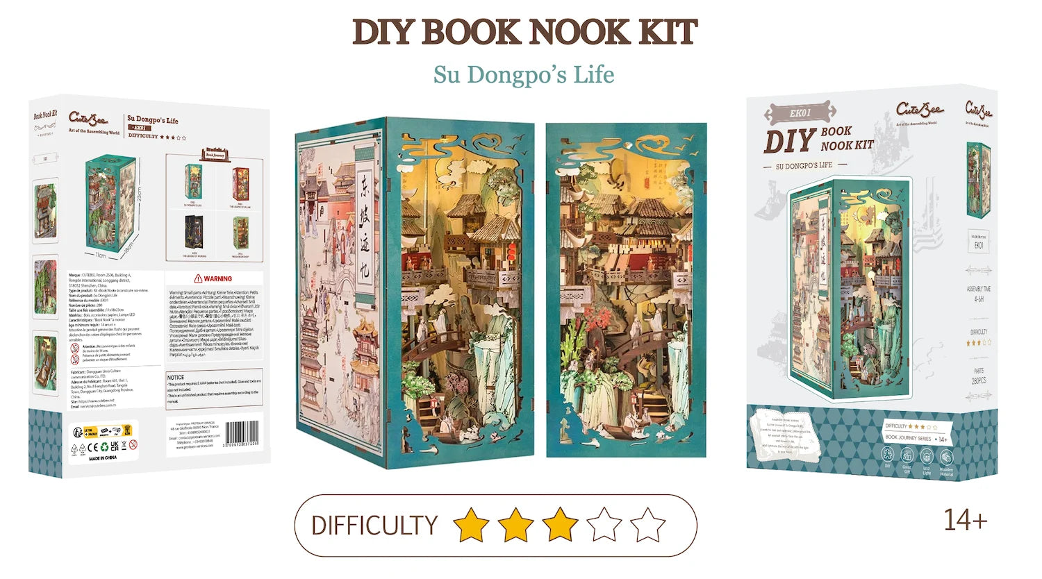 BOOK NOOK KIT - DIY - Su Dongpo's Life - 280pc + LED Light