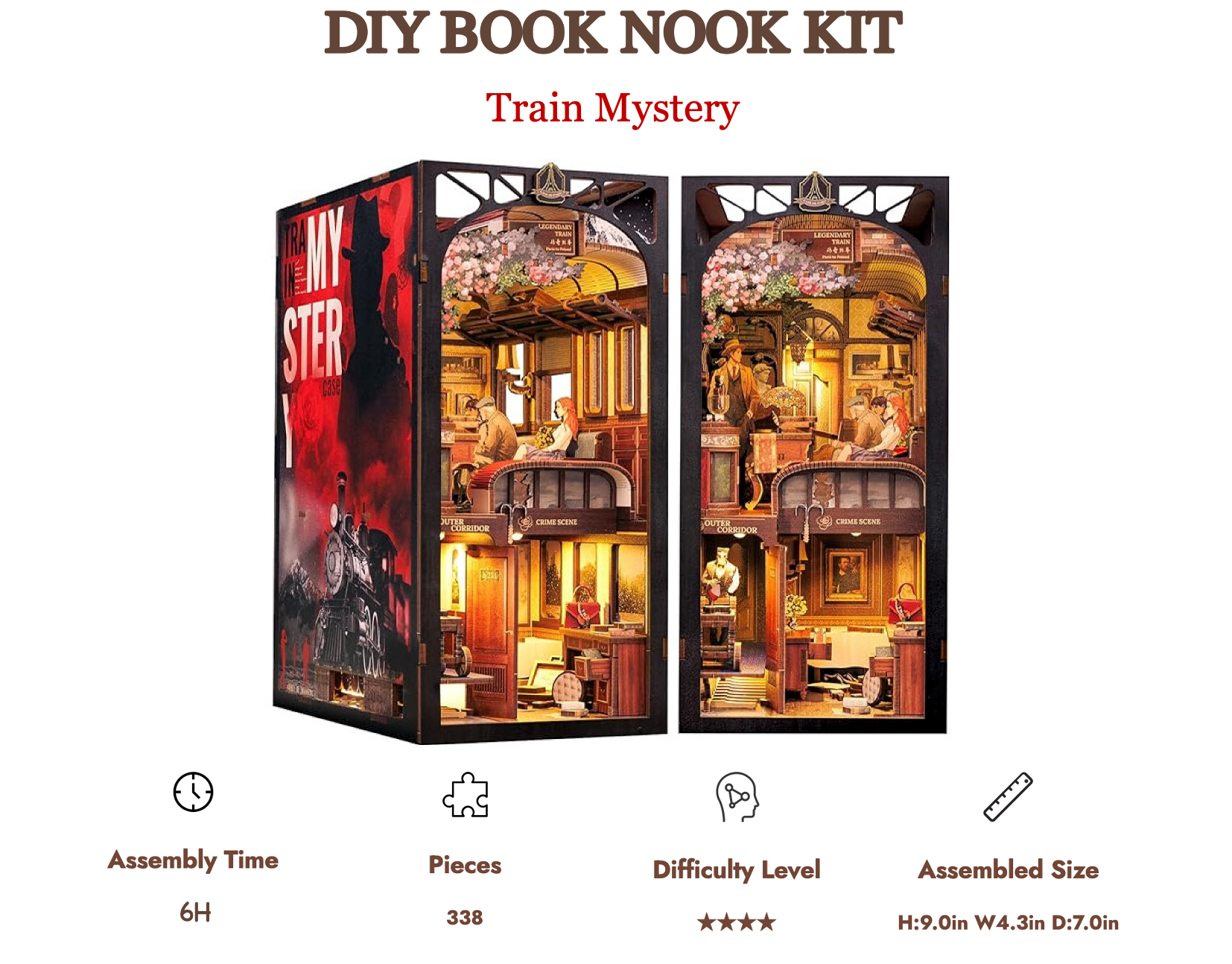 BOOK NOOK KIT - DIY - Mystery Train - 338pc + LED Light