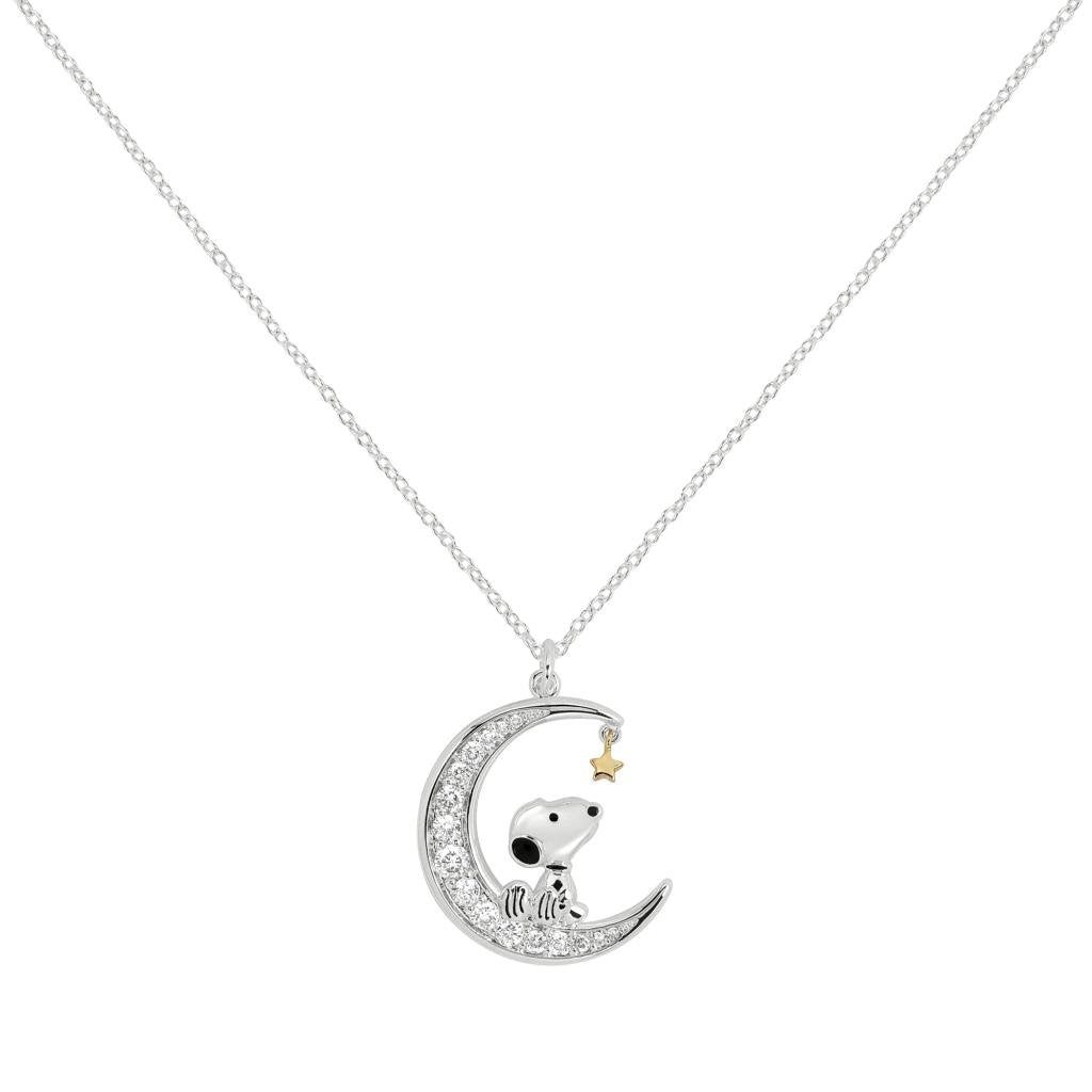 SNOOPY - Collier avec Pendentif Lune Serti de pierres 18mm
