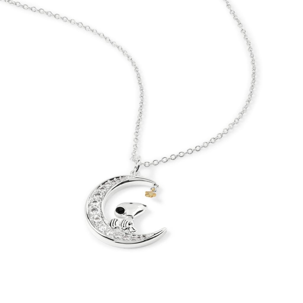 SNOOPY - Collier avec Pendentif Lune Serti de pierres 18mm