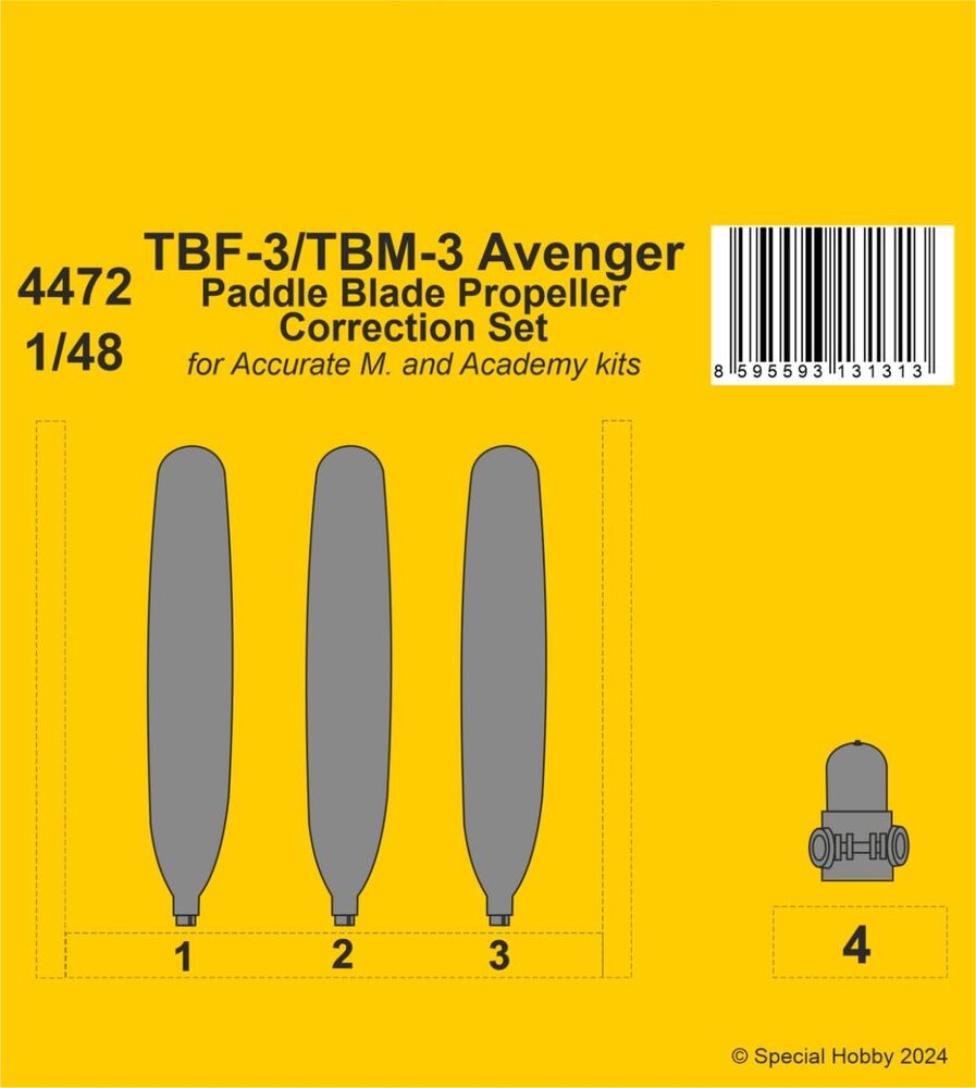 TBF-3/TBM-3 Avenger Paddle Blade Propeller Correction Set 1/48 for Accurate/Academy kits