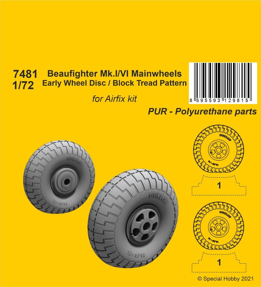 Beaufighter Mk.I/VI Mainwheels - Early Wheel Disk / Block Tread Pattern