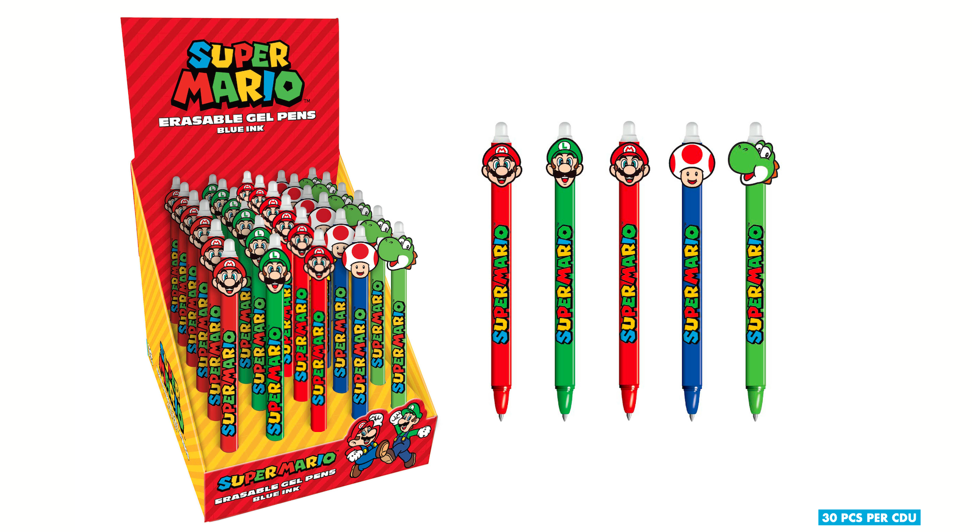 SUPER MARIO - Head Topper Erasable Gel Pen (Display of 30 pcs)