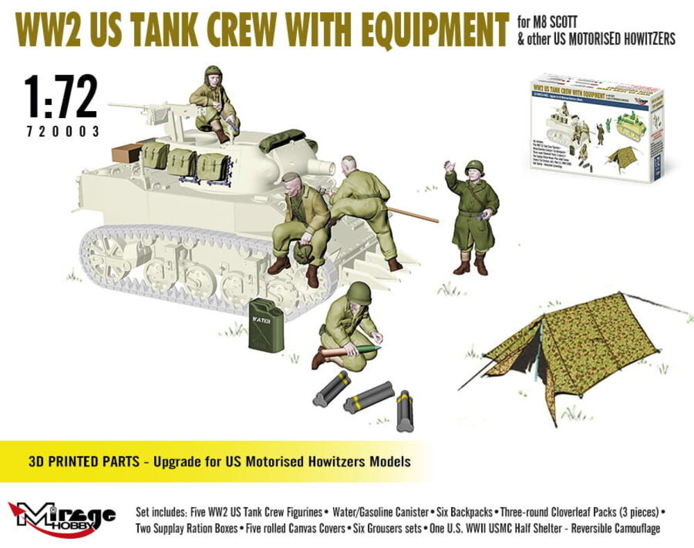 WW2 US TANK CREW WITH EQUIPMENT for M8 SCOTT & other US MOTORISED HOWITZERS