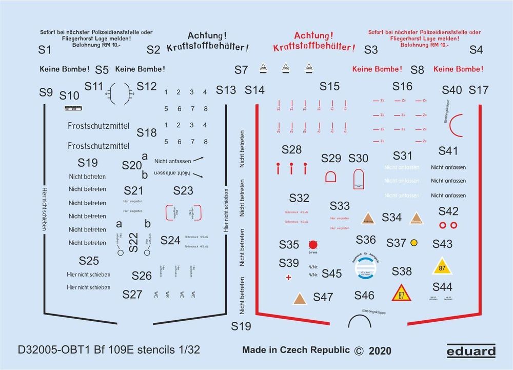 Bf 109E stencils for Eduard