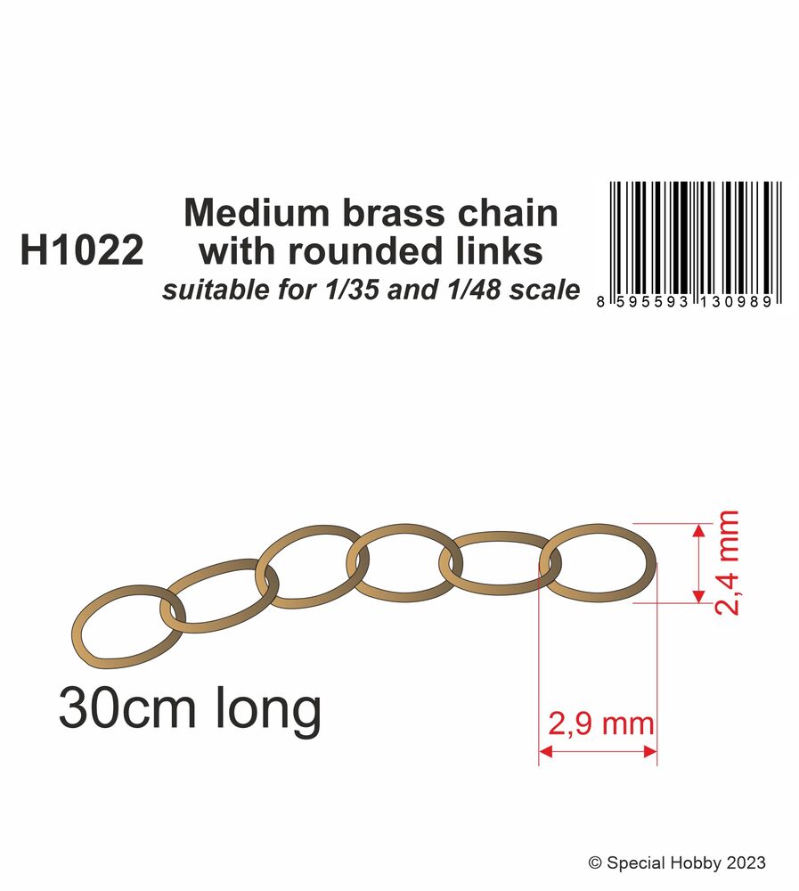 Medium brass chain with rounded links - suitable for 1/35 and 1/48 scale