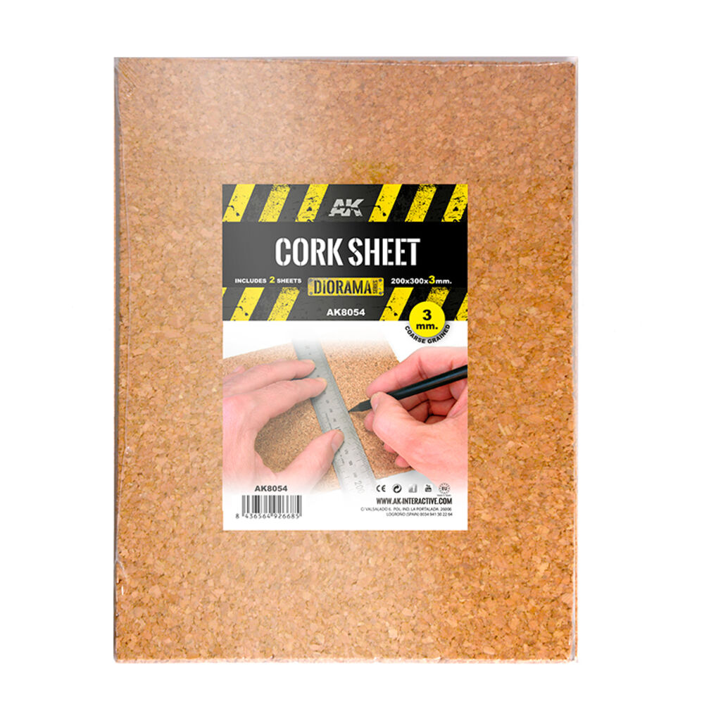 CORK SHEETS - COARSE GRAINED / LAMINAS CORCHO - GRANO GRUESO - 200 x 300 x 3mm (2 SHEETS/LAMINAS)