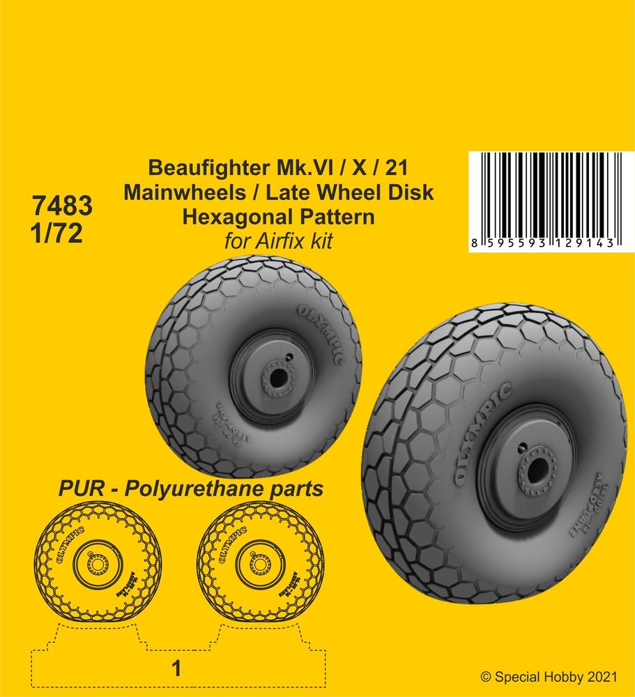 Beaufighter Mk.VI/X/21 Mainwheels - Late Wheel Disk / Hexagonal Tread Pattern