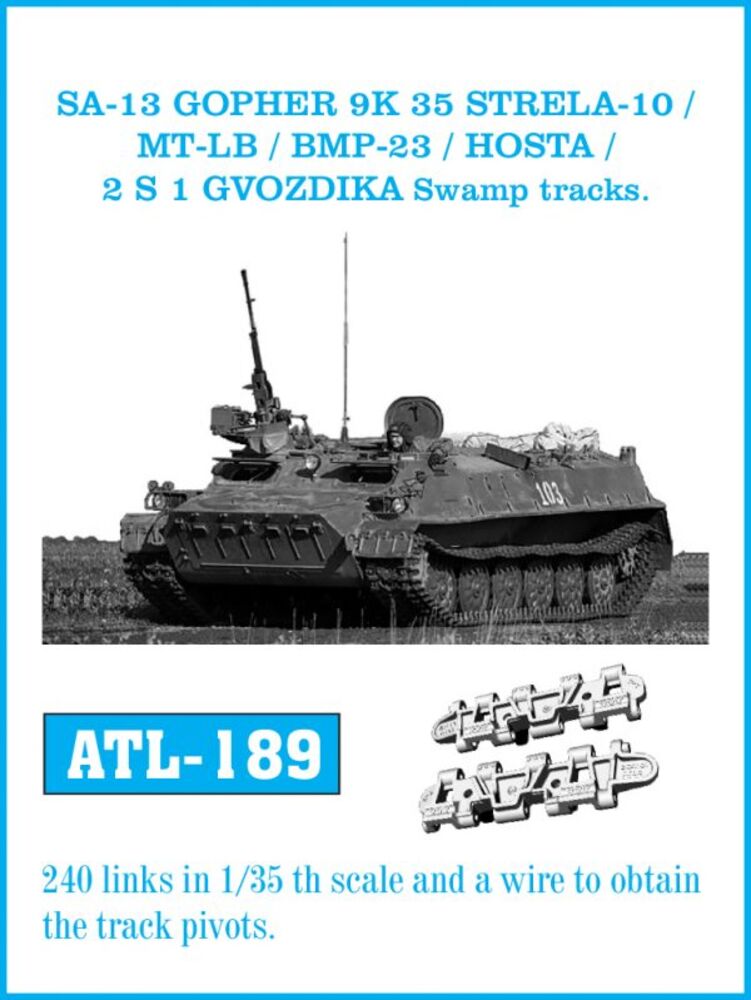 Tracks for SA-13 GOPHER 9 K 35 STRELA-10 / MT-LB / BMP-23 / HOSTA / 2 S 1 GVODZIKA Swamp tracks.