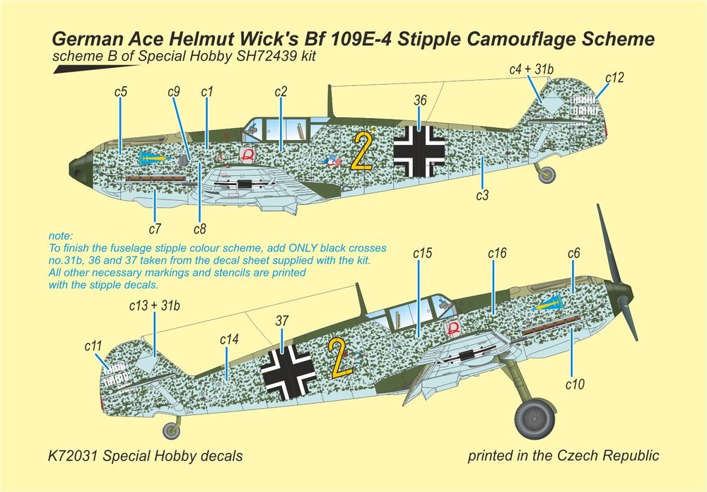 Bf 109E-4 German Ace H. Wick Decal Motley Camo