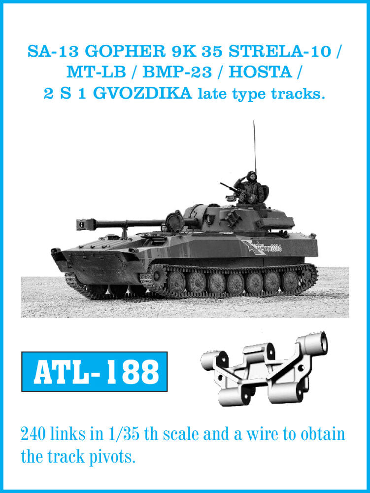 Tracks for SA-13 GOPHER 9K 35 STRELA 10 / MT-LB / BMP23 / HOSTA / 2 S 1 GVODZIKA late type tracks.