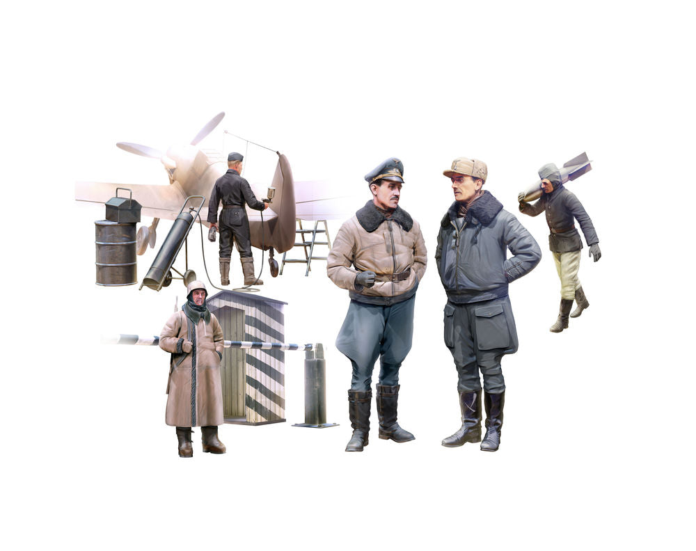 WWII German Luftwaffe Pilots and Ground Personnel in Winter Uniform