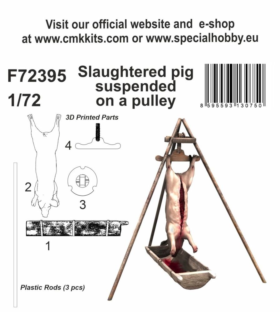 Slaughtered pig suspended on a pulley 1/72