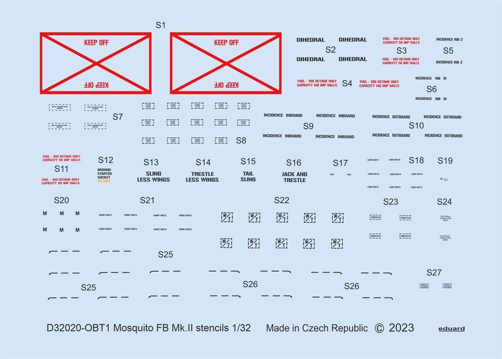 Mosquito FB Mk.II stencils 1/32 for TAMIYA