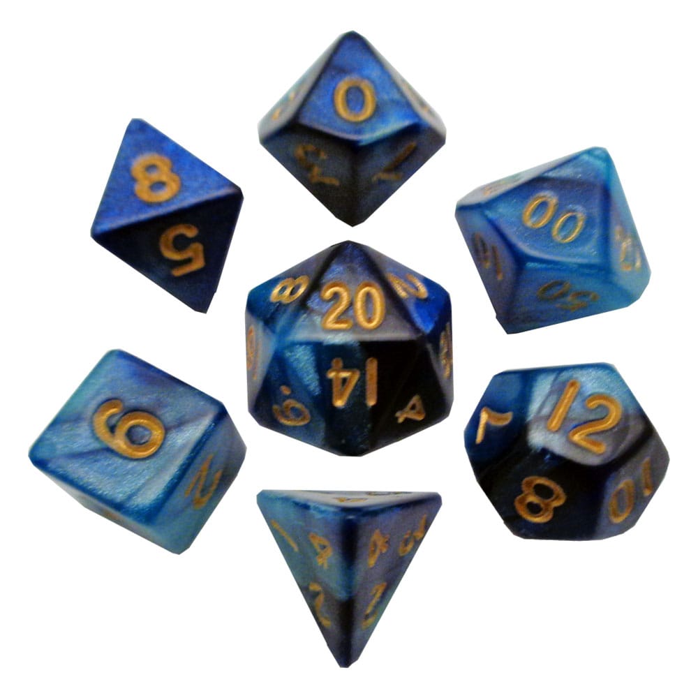FanRoll Mini Dice Set Blue/Light Blue with Gold Numbers (7)