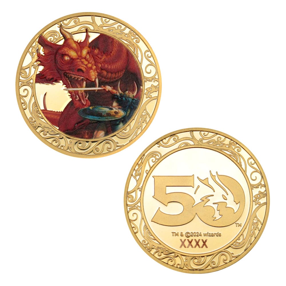 Dungeons & Dragons Collectable Coin 50th Anniversary with Colour Print 24k Gold Plated Edition 4 cm