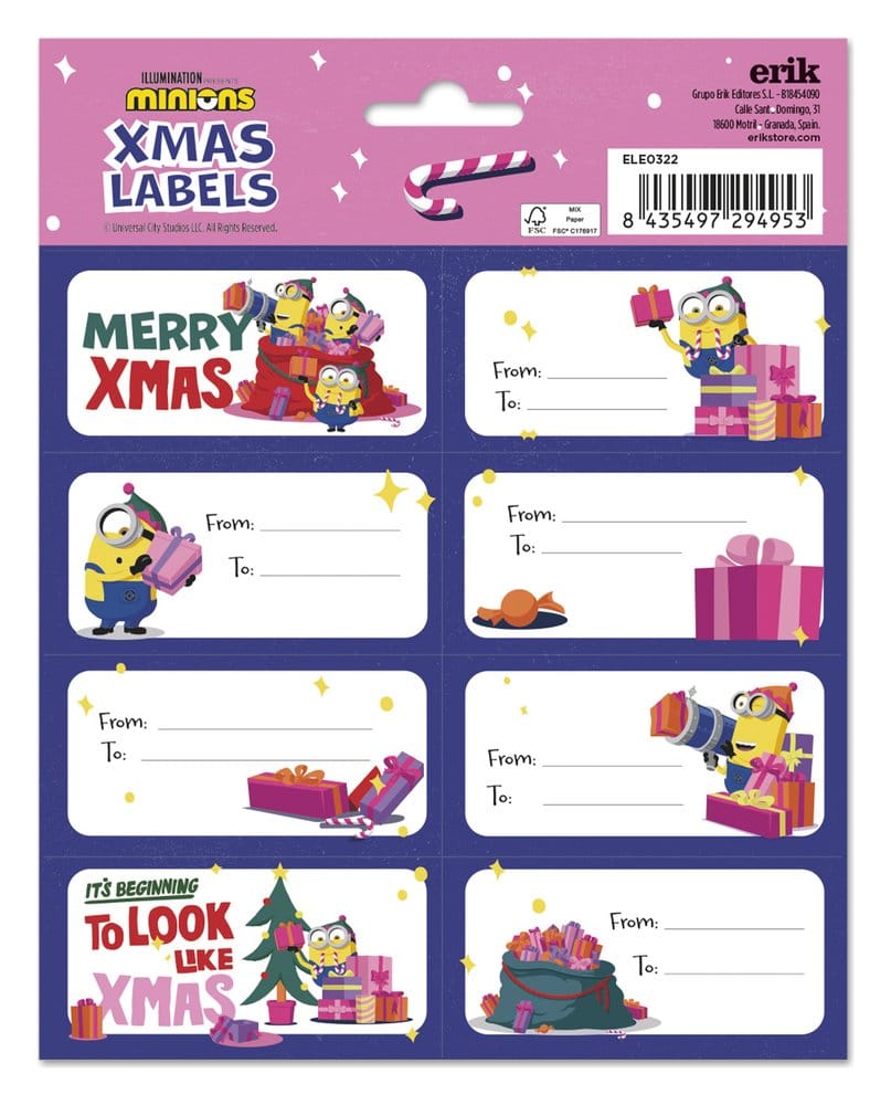 Minions Self-Adhesive Labels Christmas
