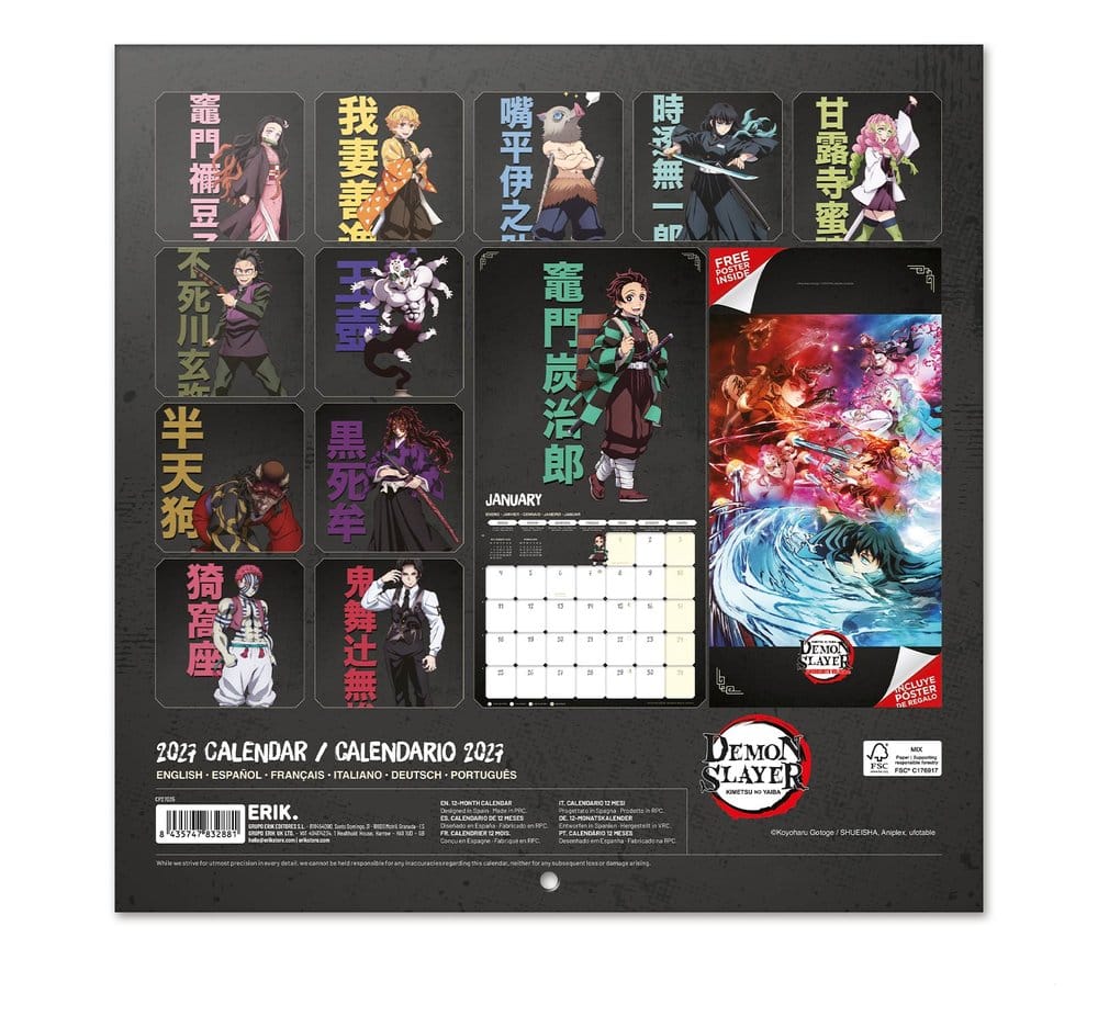Demon Slayer 2027 Wall Calendar 30 x 30 cm