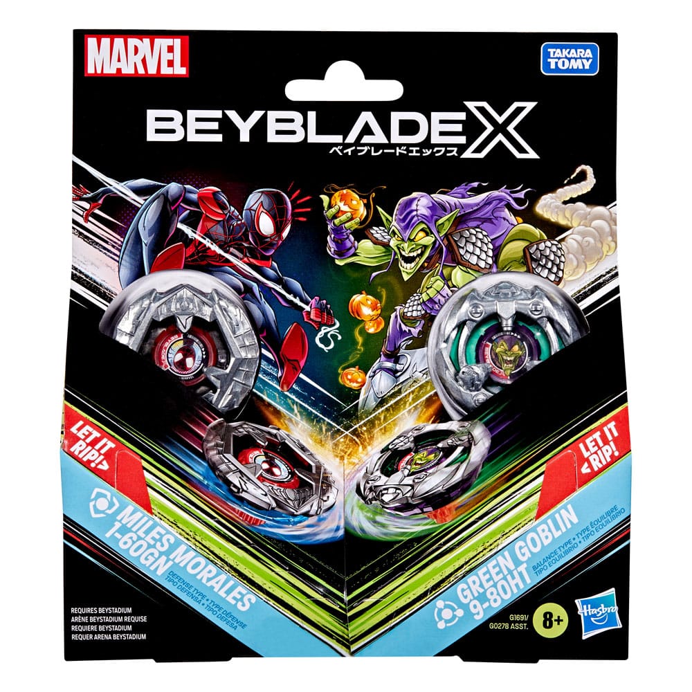 Beyblade X and Marvel Collab Miles Morales 1-60GN vs. Green Goblin 9-80HT