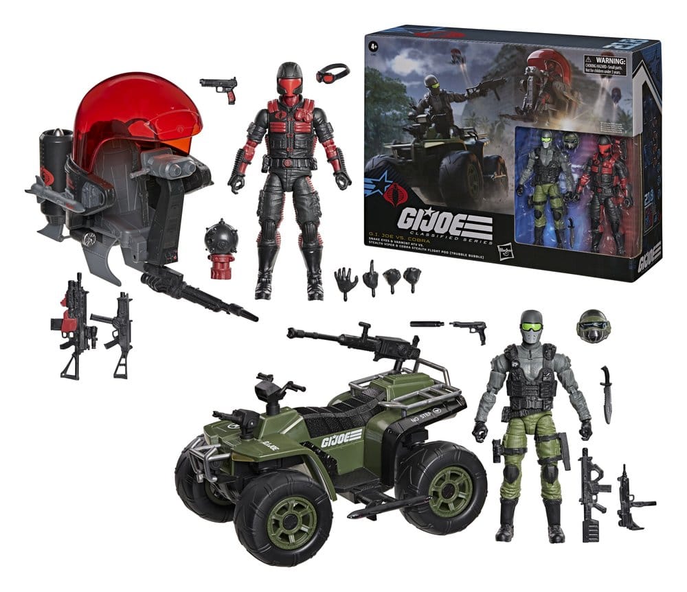 G.I. Joe Classified Series Action Figure & Vehicle Set Snake Eyes & Varmint ATV vs. Stealth Viper & Cobra Stealth Flight Pod (Trubble Bubble) 15 cm