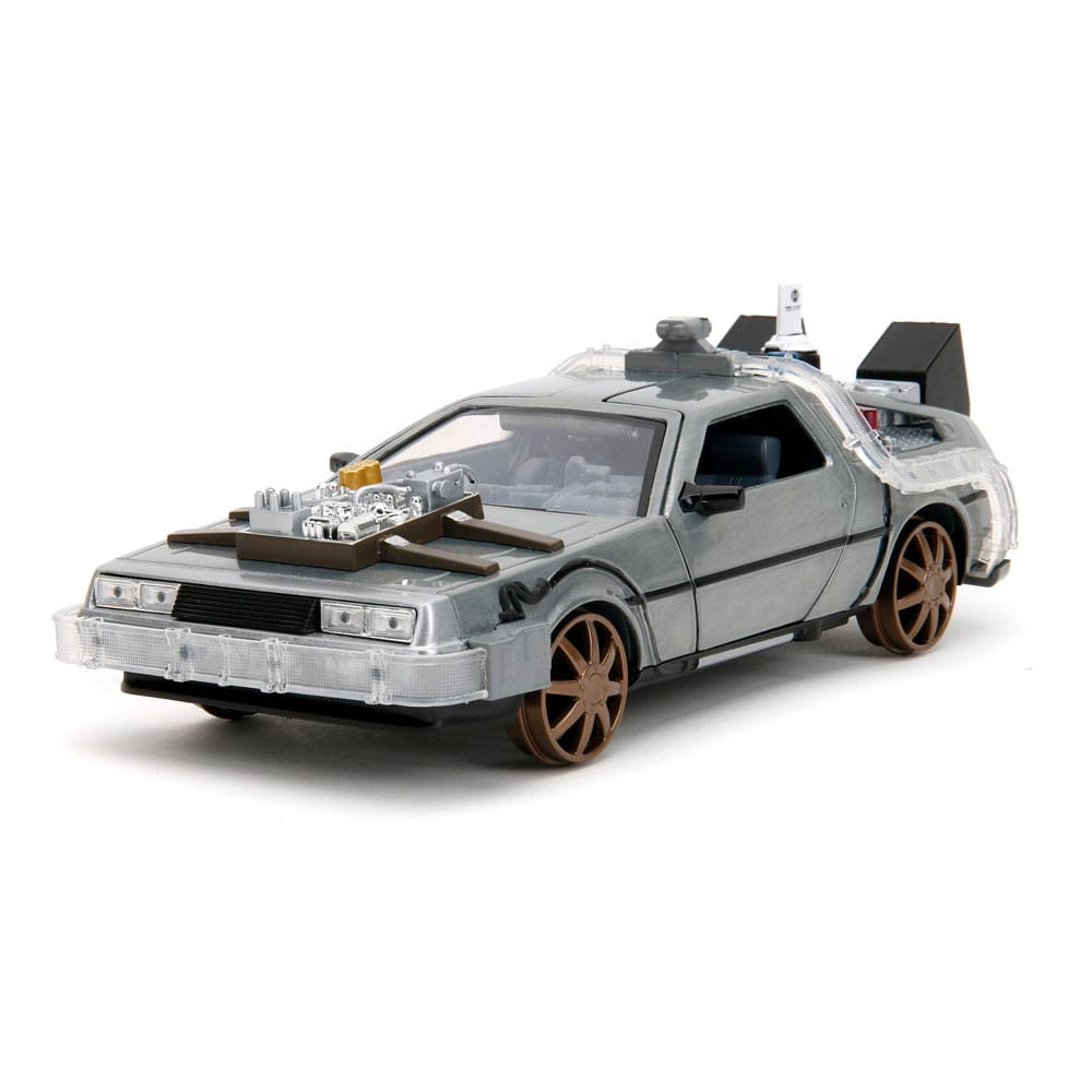 Back to the Future III Hollywood Rides Diecast Model 1/24 DeLorean Time Machine Railroad Wheels