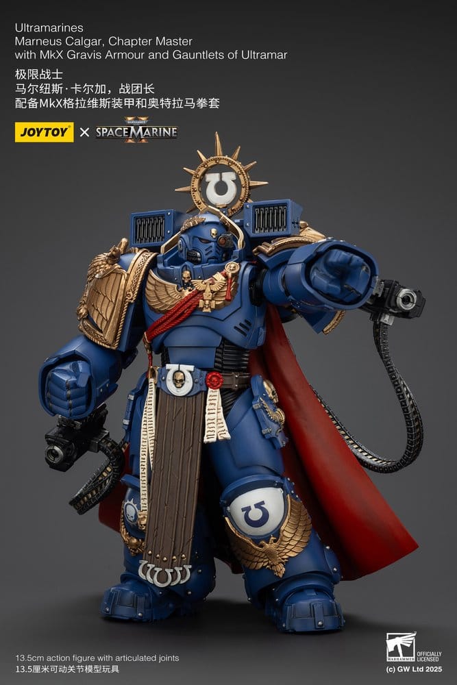 Warhammer 40k Action Figure Ultramarines Marneus Calgar Chapter Master with MKX Gravis Armor and Gauntlets of Ultramar 20 cm