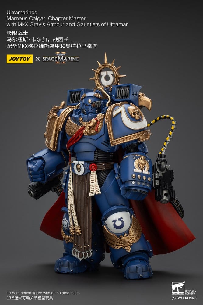 Warhammer 40k Action Figure Ultramarines Marneus Calgar Chapter Master with MKX Gravis Armor and Gauntlets of Ultramar 20 cm