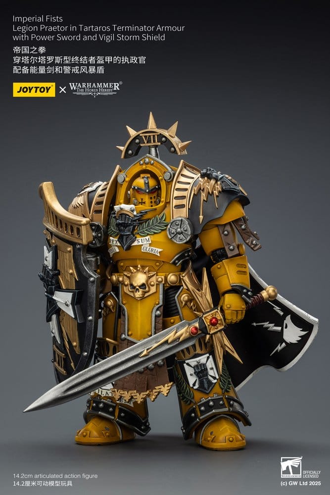 Warhammer Imperial Fists Action Figure Legion Praetor in Tartaros Terminator Armourwith Power Sword and Vigil Storm Shield 14 cm