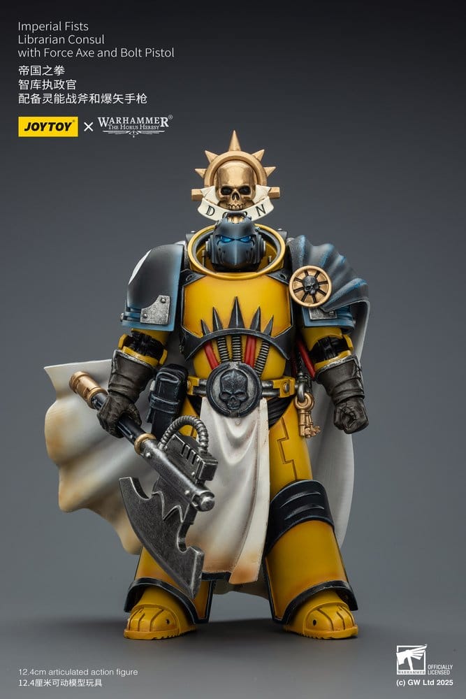 Warhammer Imperial Fists Action Figure Librarian Consulwith Force Axe and Bolt Pistol 12 cm