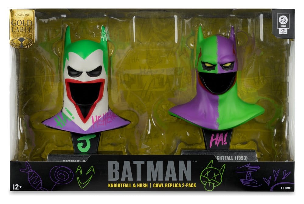 Batman DC Direct Mini Replica 1/3 2-pack Batman Cowls Hush & Knightfall (Jokerized) (Gold Label) 18 cm