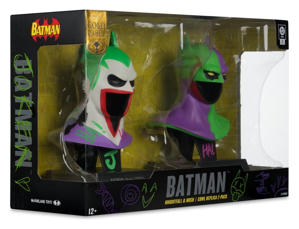 Batman DC Direct Mini Replica 1/3 2-pack Batman Cowls Hush & Knightfall (Jokerized) (Gold Label) 18 cm