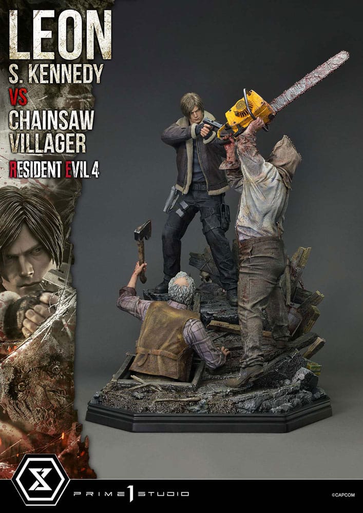 Resident Evil 4 Ultimate Premium Masterline Series Statue 1/4 Leon S. Kennedy vs. Chainsaw Villager Bonus Ver. 76 cm