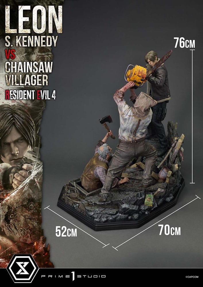 Resident Evil 4 Ultimate Premium Masterline Series Statue 1/4 Leon S. Kennedy vs. Chainsaw Villager Bonus Ver. 76 cm