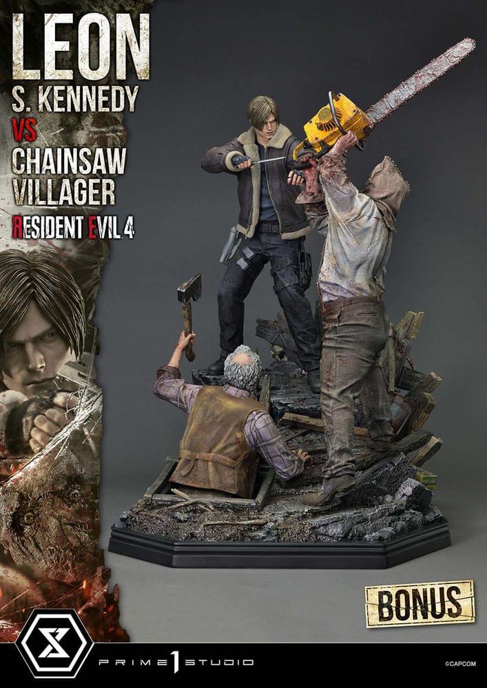 Resident Evil 4 Ultimate Premium Masterline Series Statue 1/4 Leon S. Kennedy vs. Chainsaw Villager Bonus Ver. 76 cm