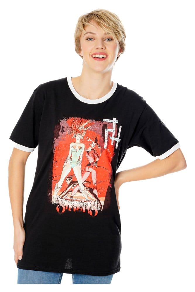 Gotham City Sirens T-Shirt Crossword Black Ringer Size S
