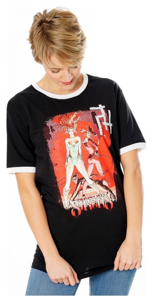 Gotham City Sirens T-Shirt Crossword Black Ringer Size L