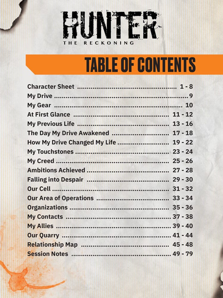 Hunter: The Reckoning 5th Edition RPG Journal Expanded Character Sheet Journal *English Version*