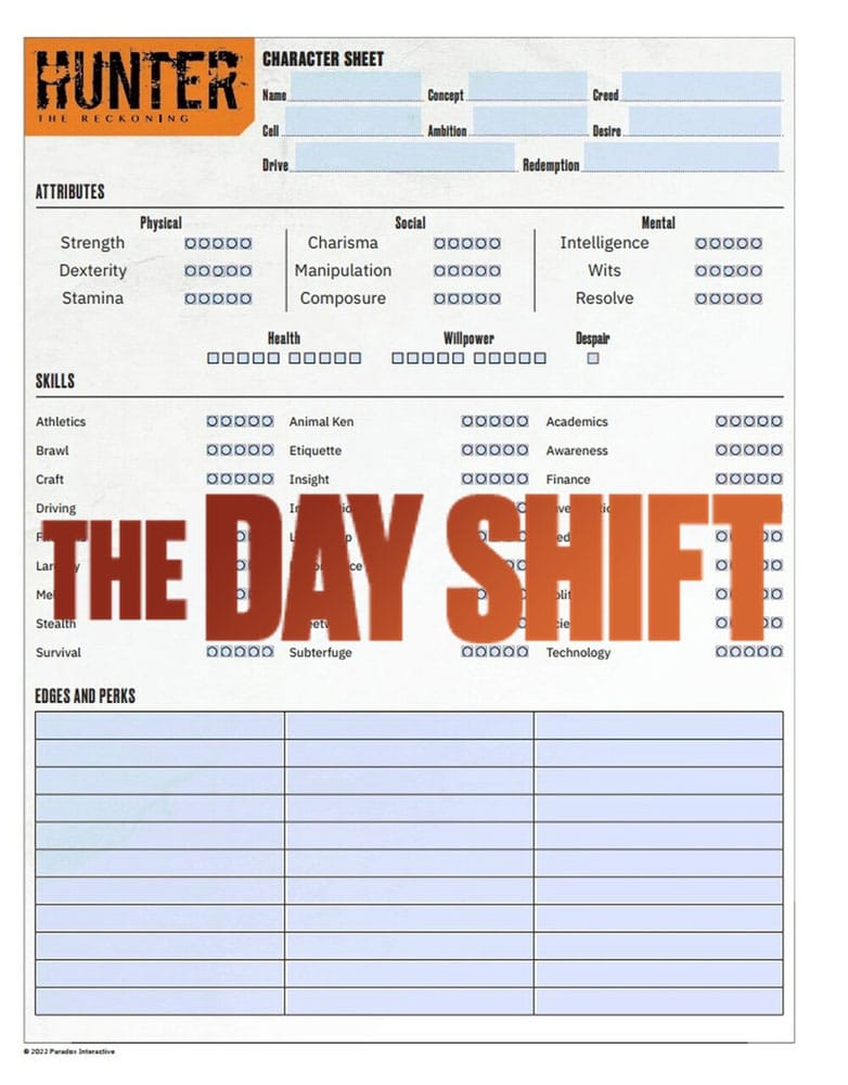 Hunter: The Reckoning 5th Edition RPG Journal Expanded Character Sheet Journal *Englische Version*