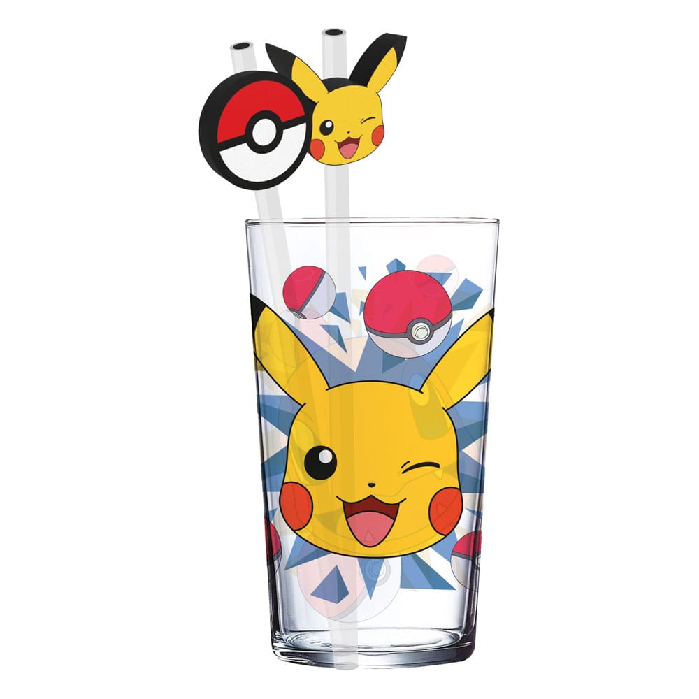 Pokémon Glass Tumbler with Straws Pikachu 485 ml