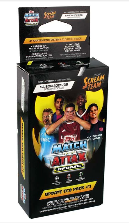UEFA Champions League Match Attax Trading Cards 2025/26 Mega Multipack Update Scream Team *German Version*