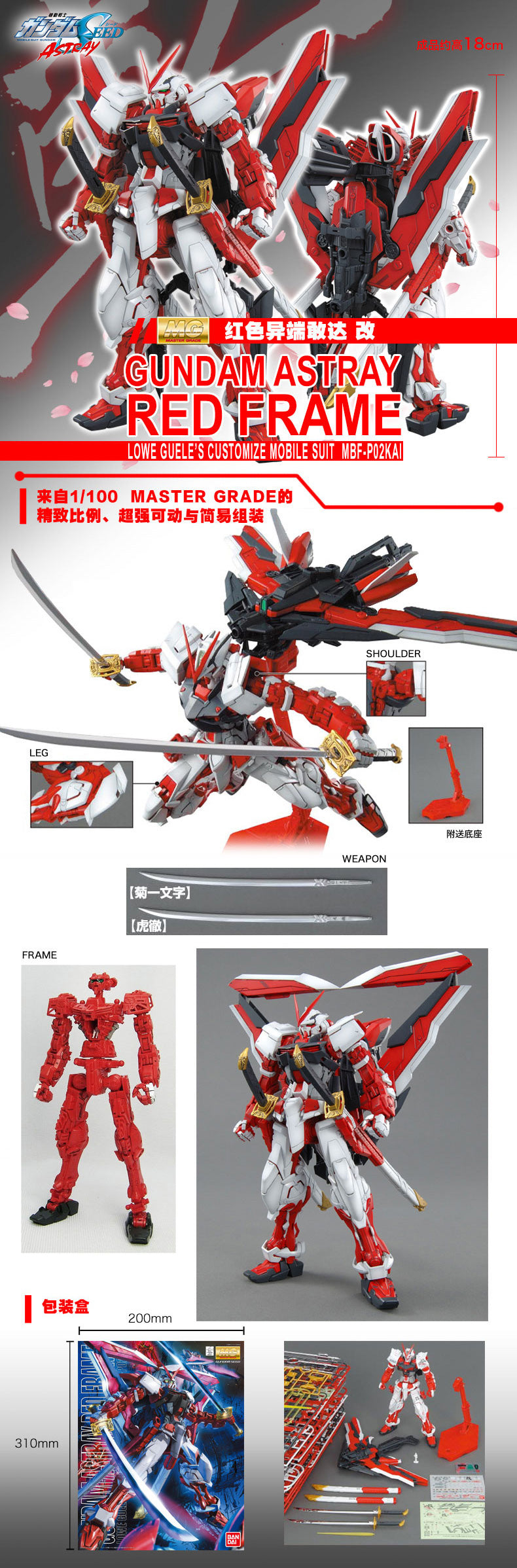 MG MBF-P02KAI Gundam Astray Red Frame - 1/100