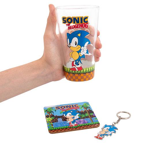 Sonic the Hedgehog Keyring, Glass and Coaster Set Classic