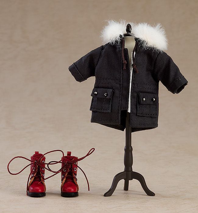 Original Character Parts for Nendoroid Doll Figures Warm Clothing Set: Boots & Mod Coat (Black)